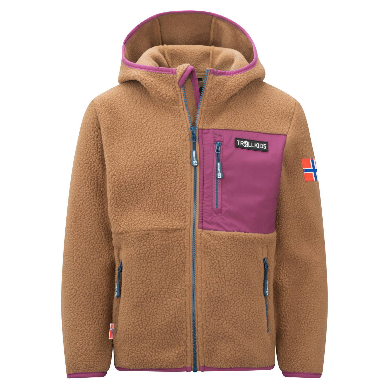 TROLLKIDS Kinder Fleecejacke Aurlandsfjord Mandel/Helle Beere/Madeira blau