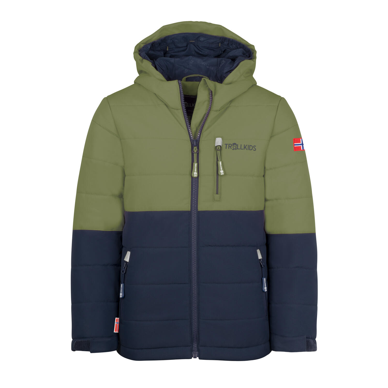 TROLLKIDS Kinder Skijacke Hemsedal XT Moos/Mystisch Blau