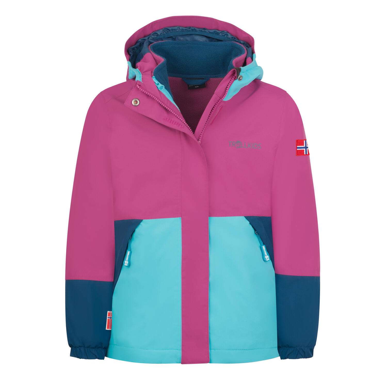 TROLLKIDS Kinder 3-in-1-Funktionsjacke Kjerak Helle Beere/Dunkeltürkis/Madeira blau