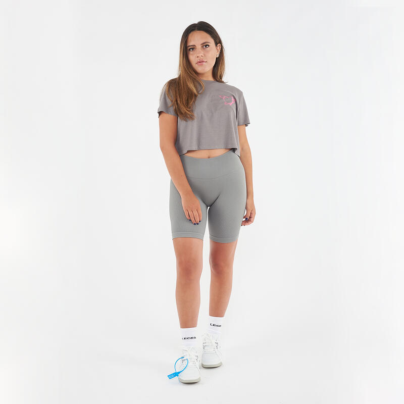 Női Crop Póló 100% Pamut SPECIAL szürke rózsaszín
