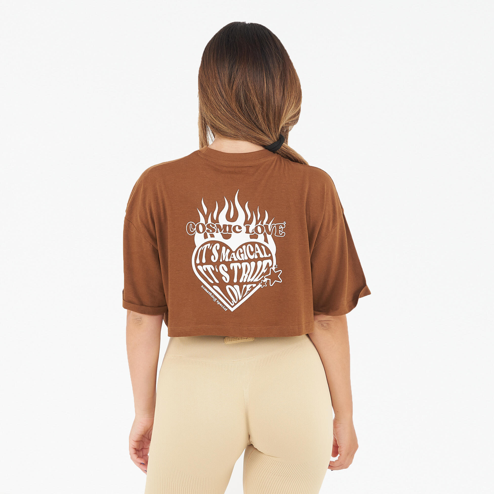 T-shirt crop top da donna COSMIC LOVE marrone 2/6