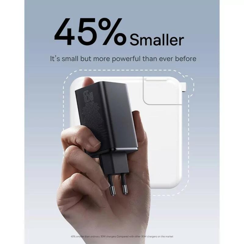 Carregador Baseus GaN6 Pro Dual USB-A/USB-C 65W Fast Charger PD 3.0 - Preto 3/3