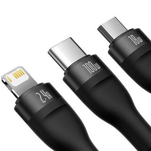 Cabo Baseus Flash Series 3 em 1 - 100W - 1.2m - Preto 3/3