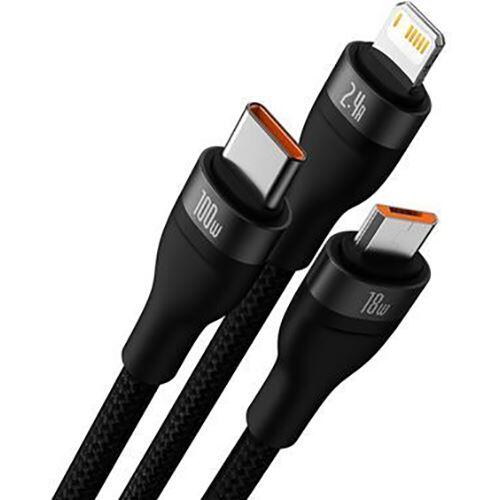 Cabo Baseus Flash Series 3 em 1 - 100W - 1.2m - Preto 2/3