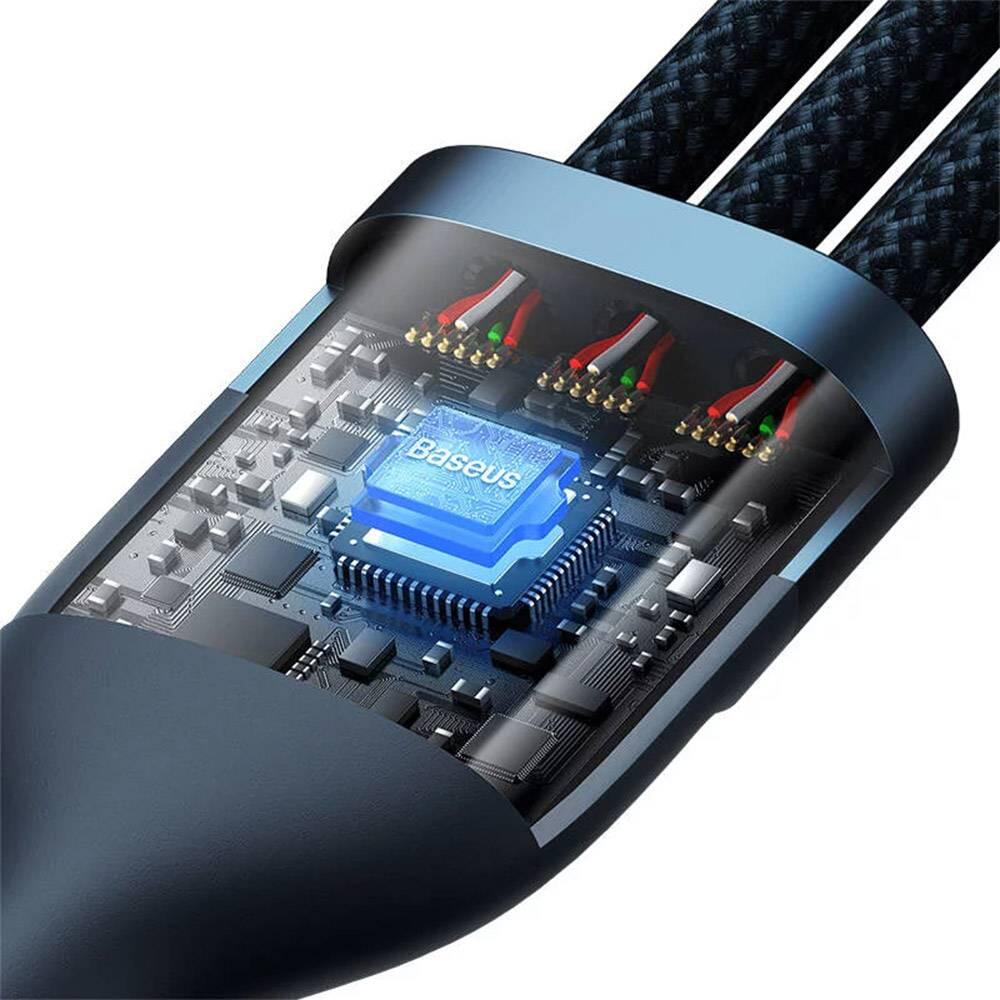 Cabo Baseus Flash USB-A p/ USB-C | Micro USB | Lightning PD 66W 1.2m Azul 3/4