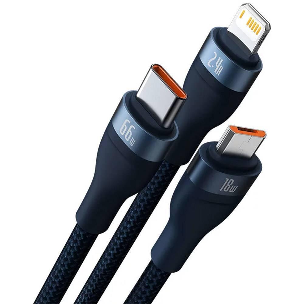 Cabo Baseus Flash USB-A p/ USB-C | Micro USB | Lightning PD 66W 1.2m Azul 2/4