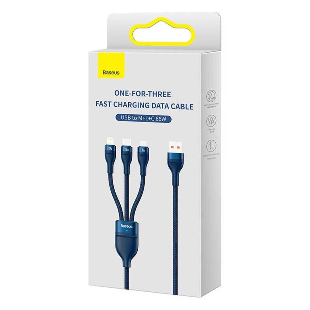 Cabo Baseus Flash USB-A p/ USB-C | Micro USB | Lightning PD 66W 1.2m Azul 4/4