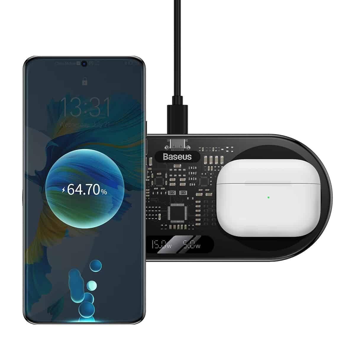 Baseus Digital Led Display 2in1 Wireless Charger 20w Black Universal Version 3/3