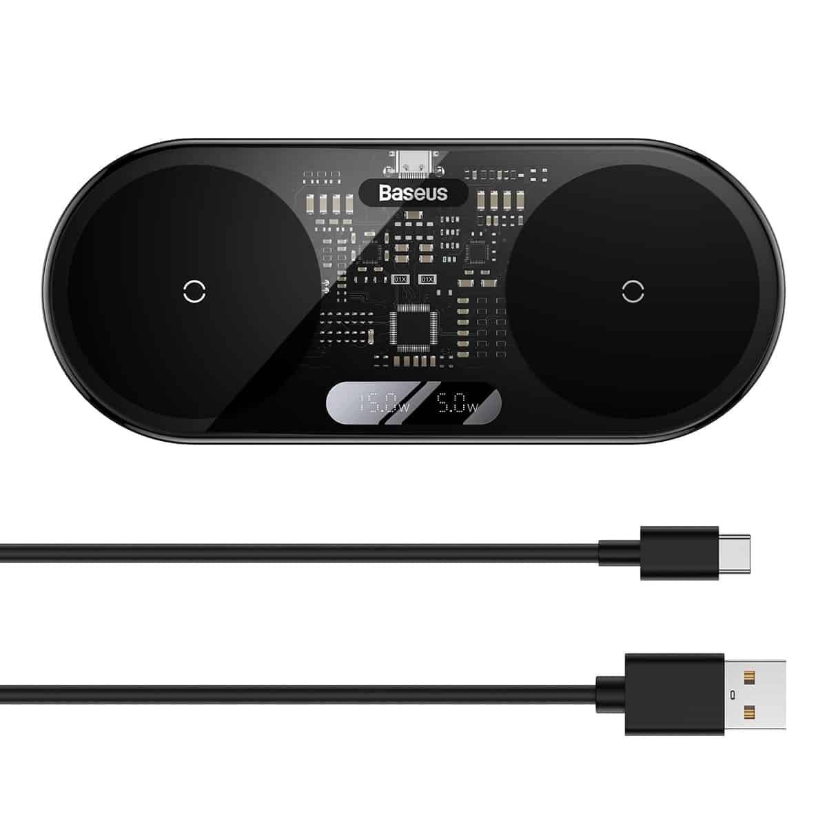 Baseus Digital Led Display 2in1 Wireless Charger 20w Black Universal Version 1/3