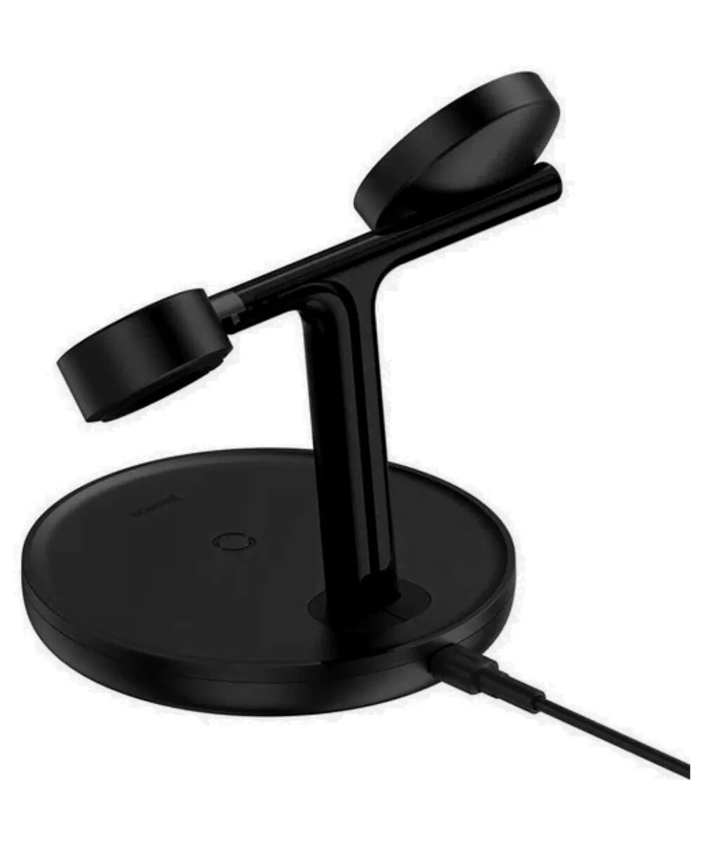 Carregador Baseus 3-em-1 c/ MagSafe 20W Preto + Adaptador de Corrente 12V 2/3