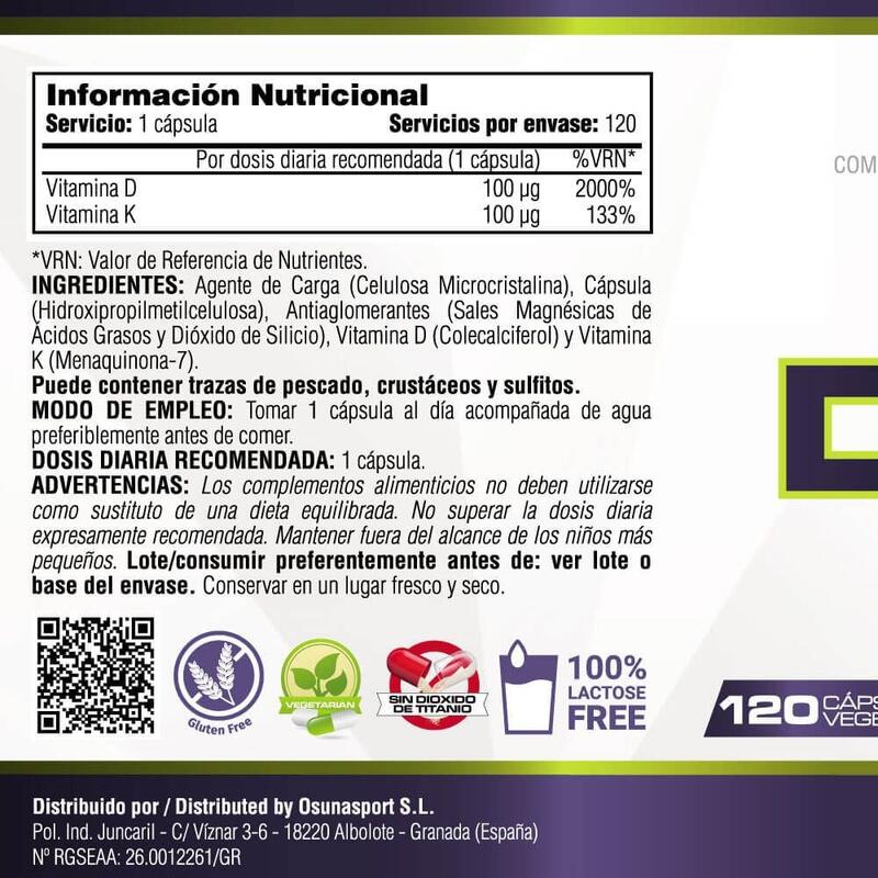 Vitamina D3 y K2 - 120 Cápsulas Vegetales de MM Supplements