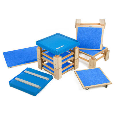 Turnhocker-Set Kombi 2 Turnen Unisex Blau. Holz-Natur
