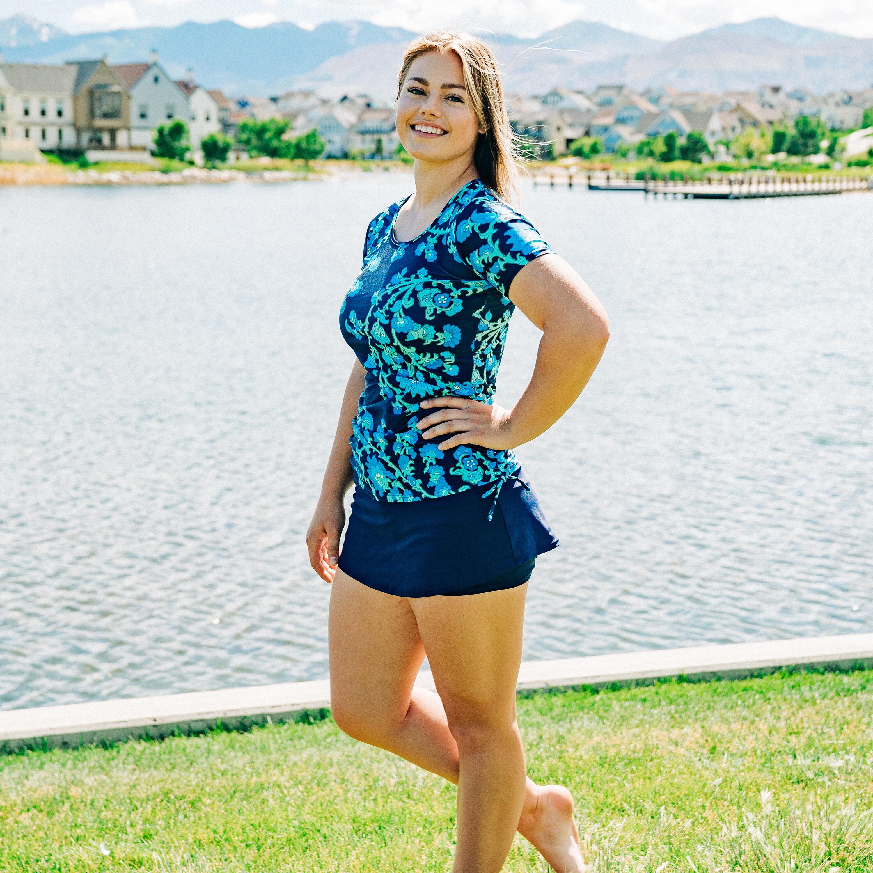 Women s Chlorine Resistant High Waisted Mini Swim Skirt With Shorts