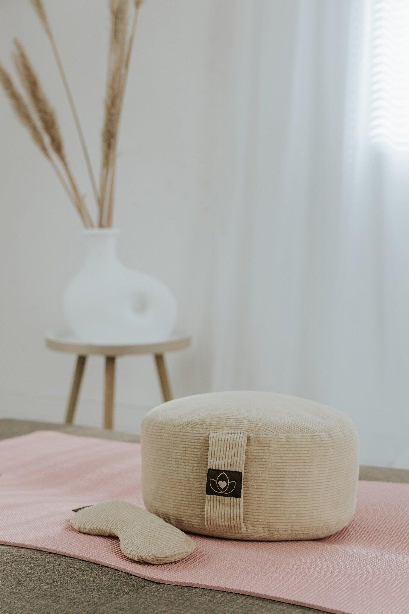 Lotus Meditatiekussen eco rib sand rond 3/5