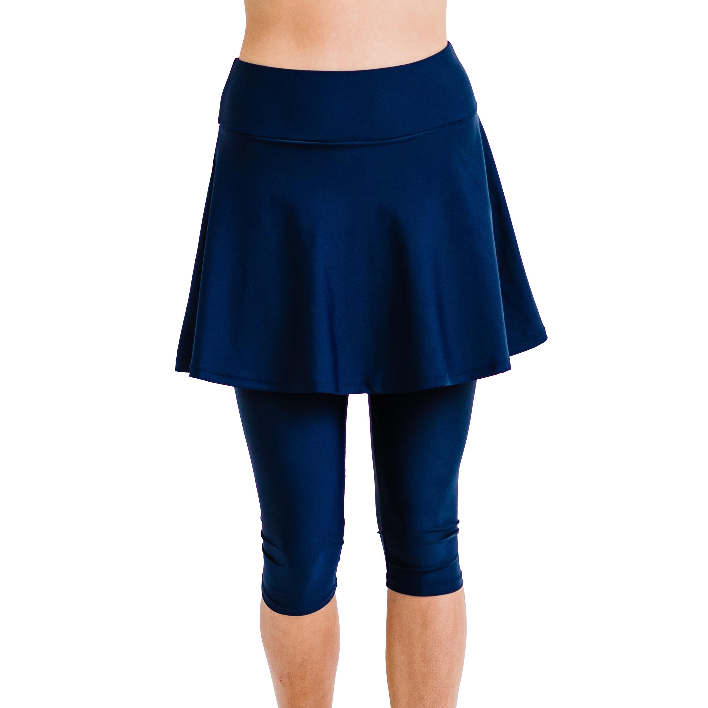 Women's Chlorine Resistant High Waisted Swim Skort w/ Attached Capri Leggings