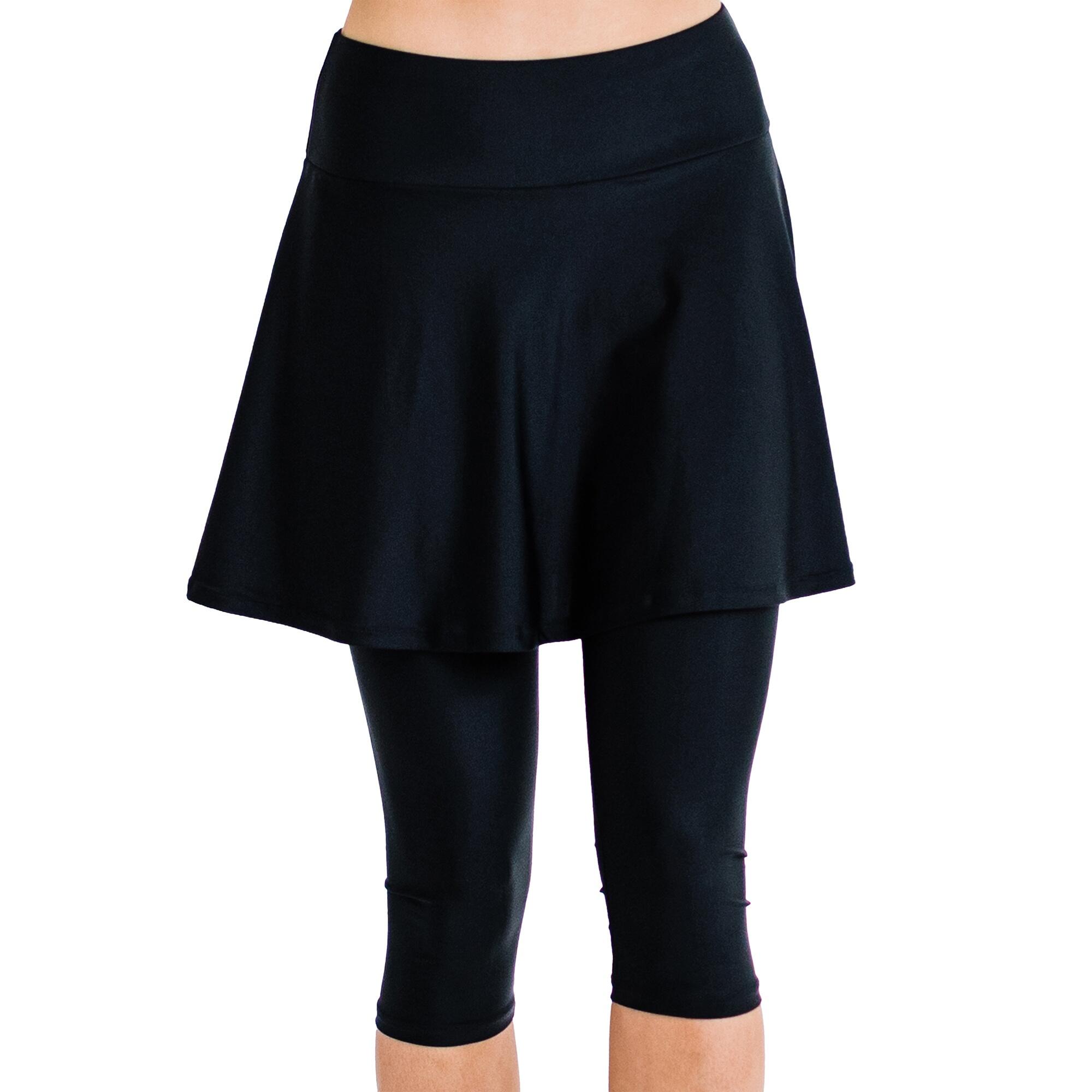Women's Chlorine Resistant High Waisted Swim Skort w/ Attached Capri Leggings