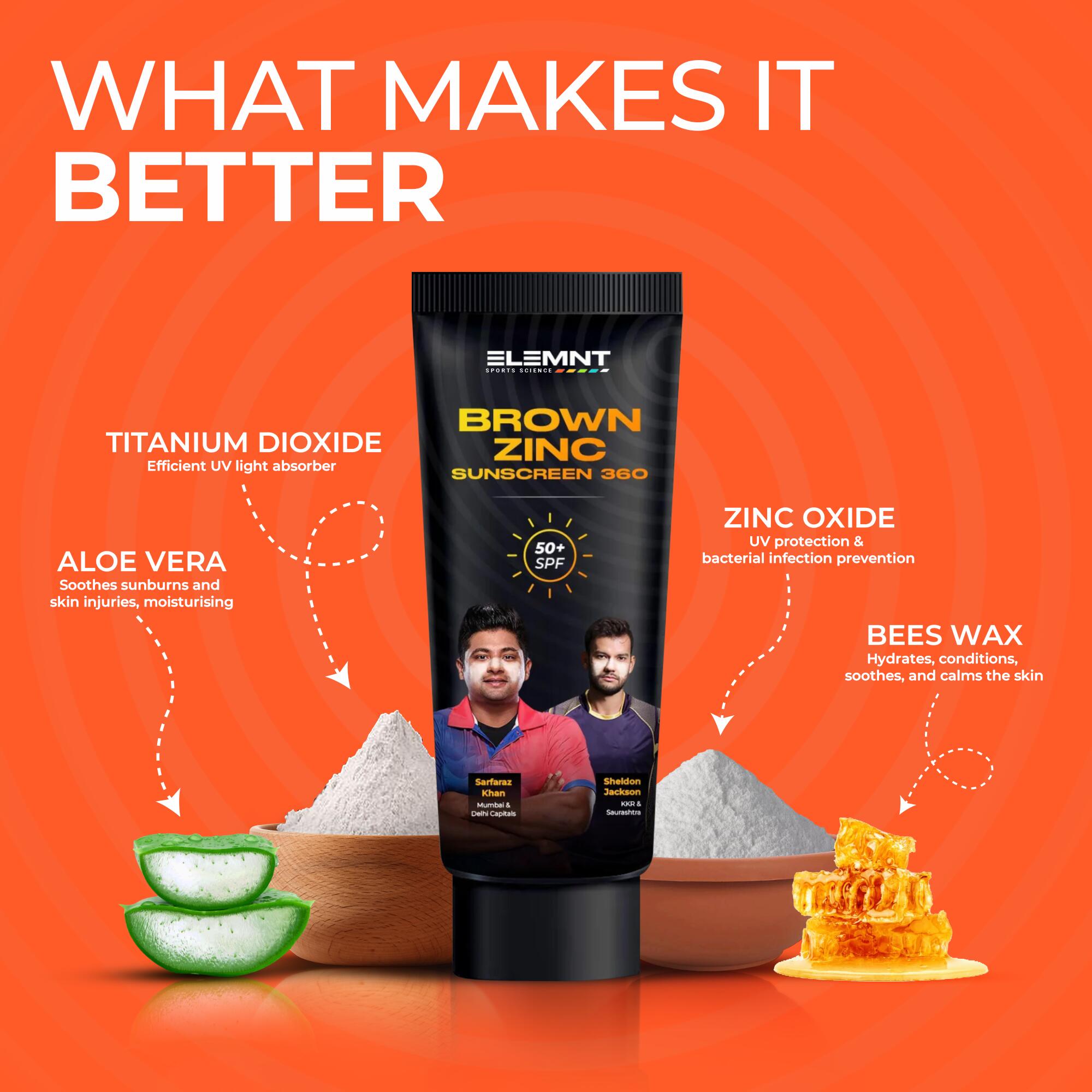 Elemnt Brown Zinc Sunscreen 100gm For Cricketers | Pack of 2