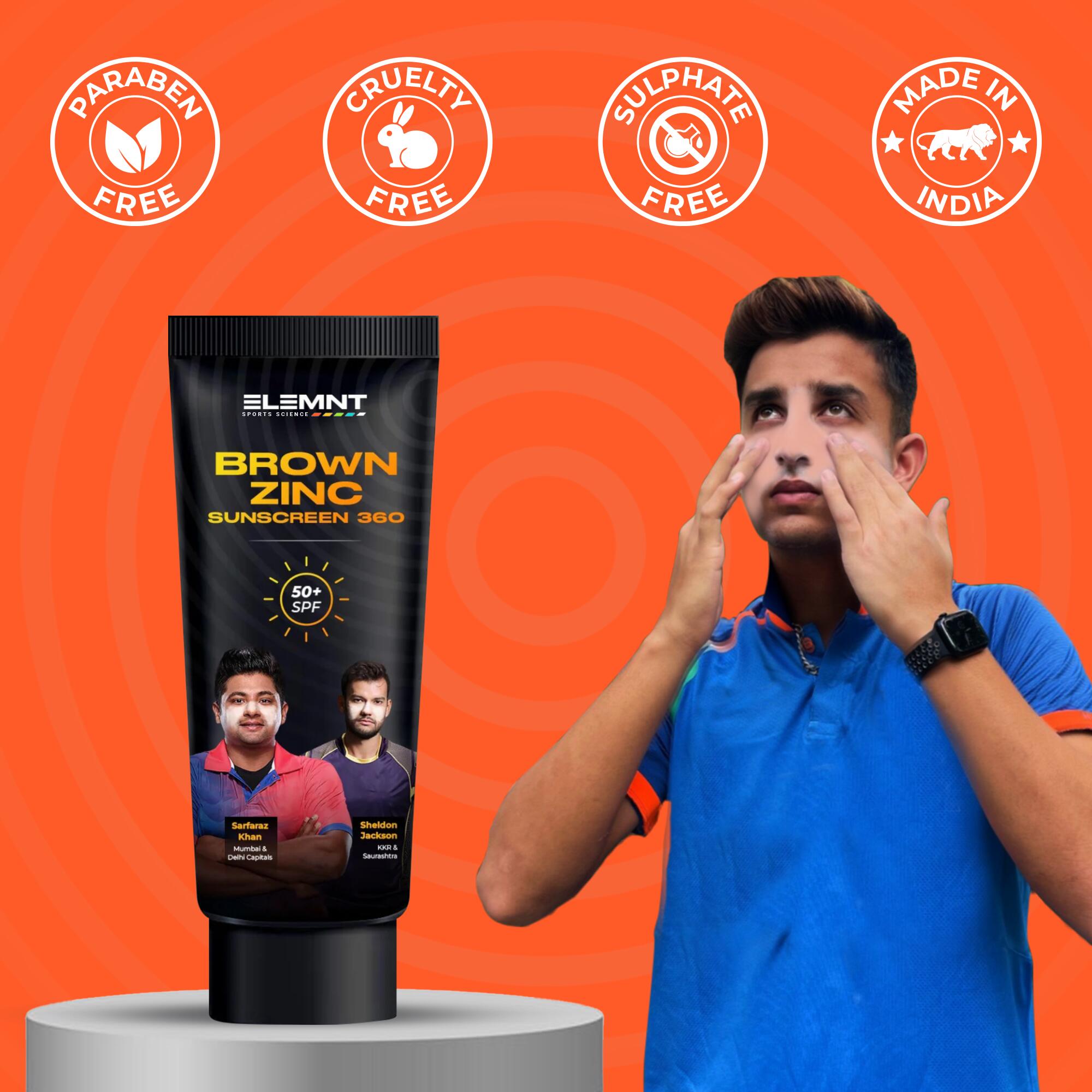 Elemnt Brown Zinc Sunscreen 100gm For Cricketers | Pack of 2
