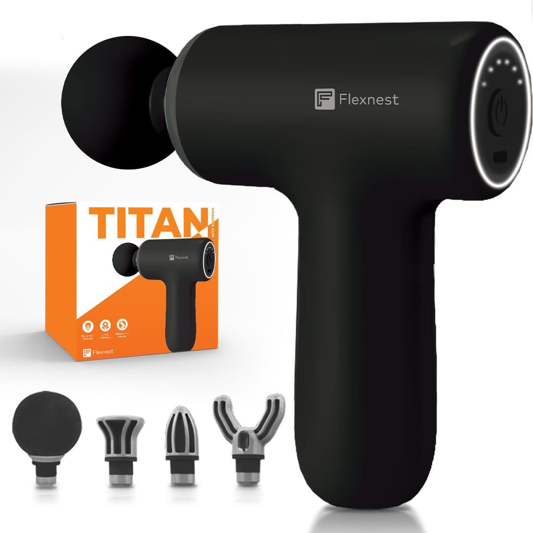 Flexnest Titan Deep Tissue Massage Gun Percussion Muscle Massager for Full Body Pain Relief - Black