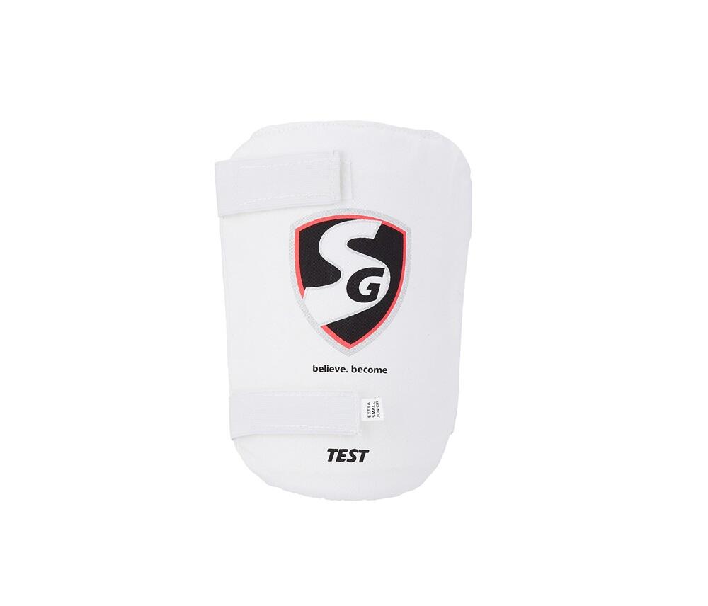 SG Test Cricket Thigh Pads |White|Small Junior| Material: Leather|Elastic Straps 1/3