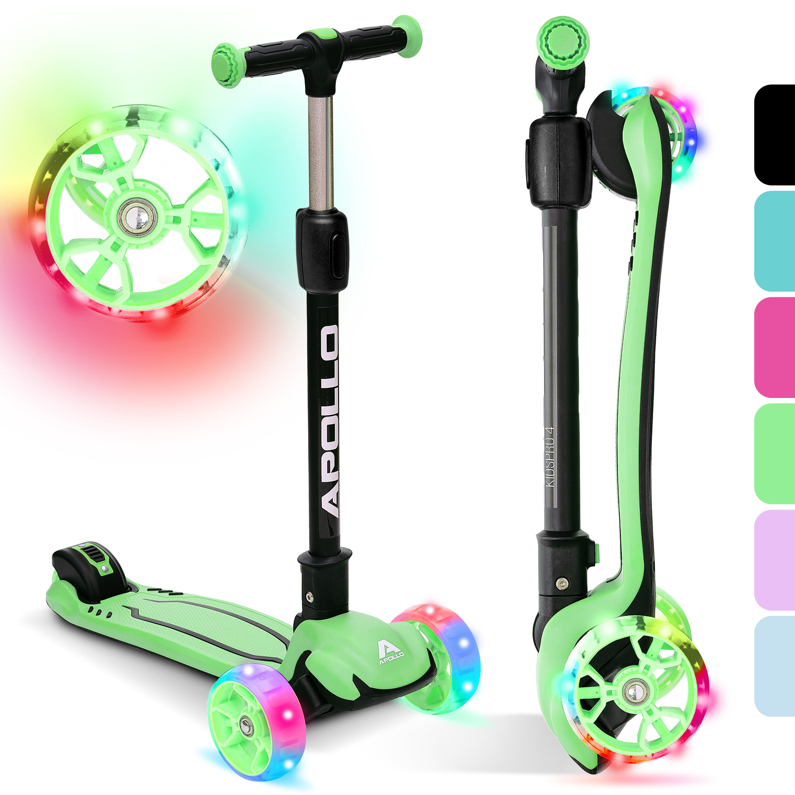 Apollo - Trottinette 3 Roues Enfant Pliable Kidspro 4 Réglable En Hauteur - Vert - Trottinette - Vert - Taille Unique - Decathlon