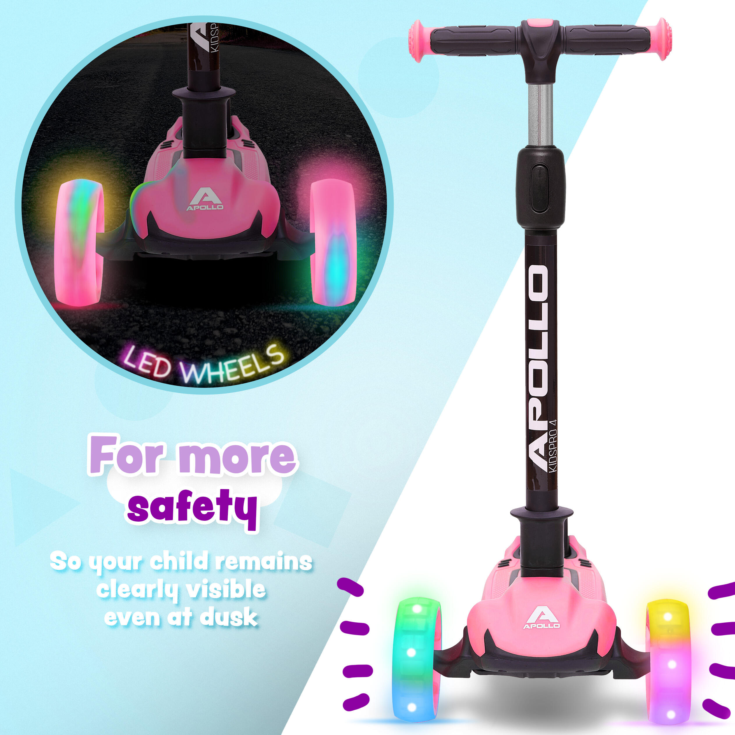 Trottinette 3 Roues Enfant Pliable KIDSPRO 4 Réglable en Hauteur - Rose 4/7