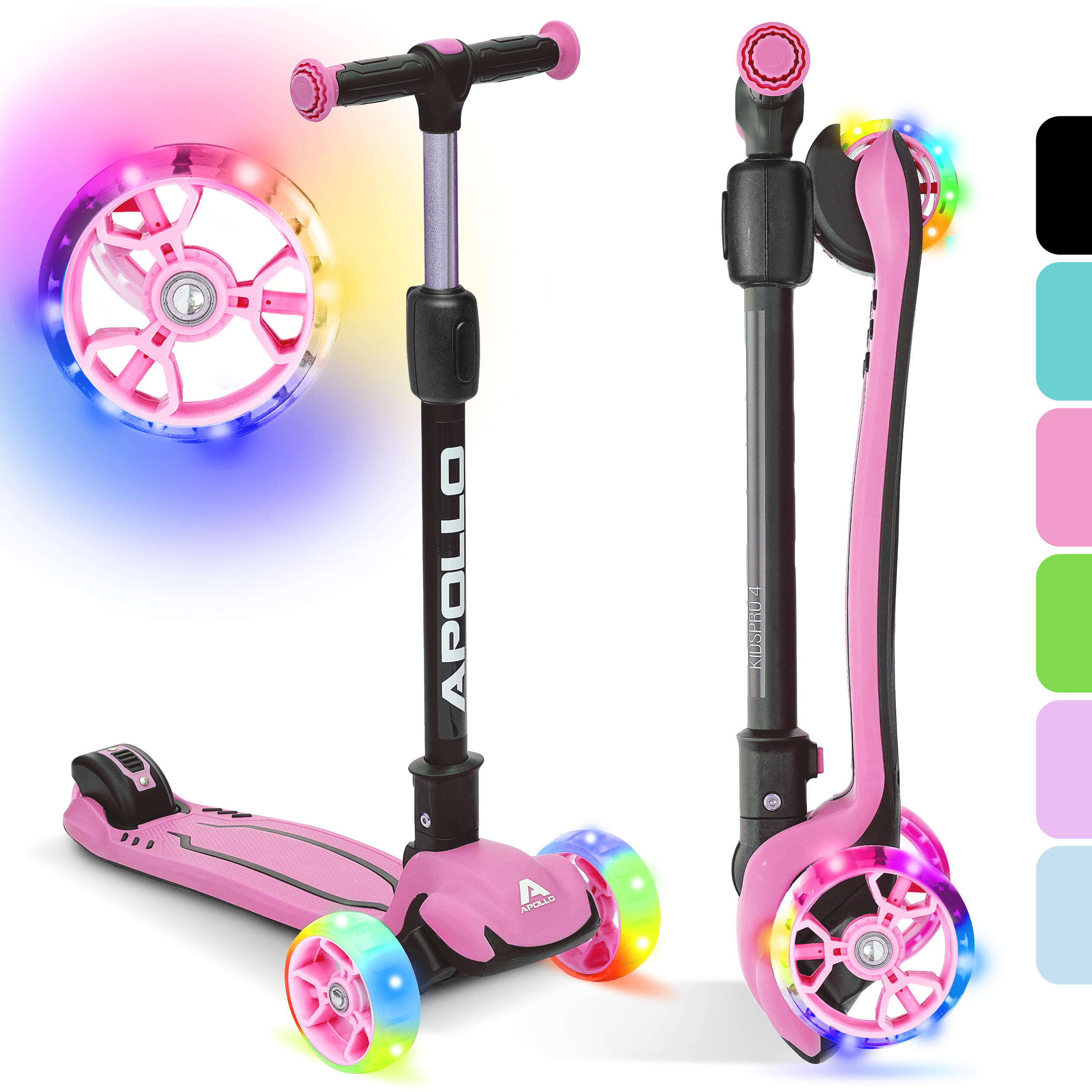 Apollo - Trottinette 3 Roues Enfant Pliable Kidspro 4 Réglable En Hauteur - Rose - Trottinette - Rose - Taille Unique - Decathlon