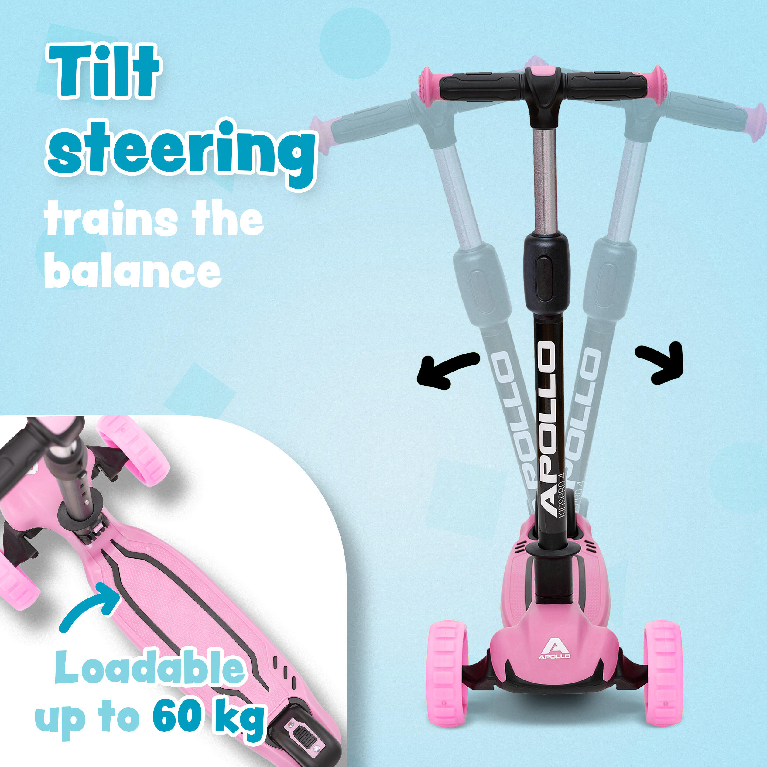 Trottinette 3 Roues Enfant Pliable KIDSPRO 4 Réglable en Hauteur - Rose 3/7