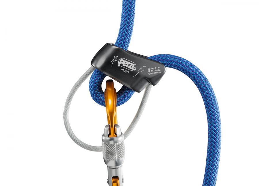 Assureur descendeur Petzl Verso aluminium gris 55 g compatible cordes 8,5–11 mm 3/4