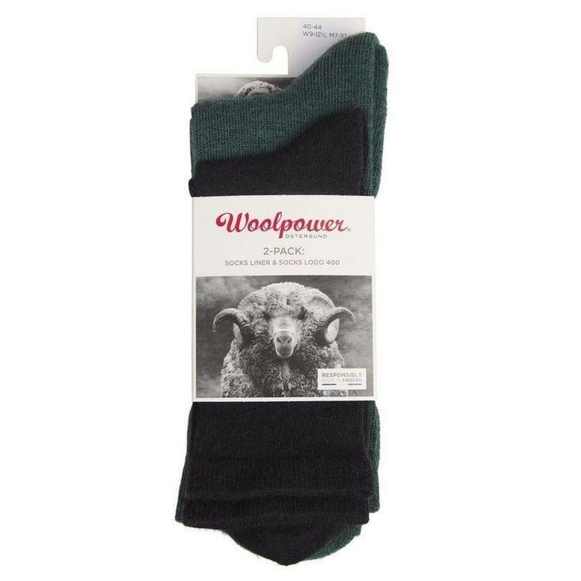 Woolpower 2 Pack: 400 Sokken / Liner Sock - Forest Green/Black