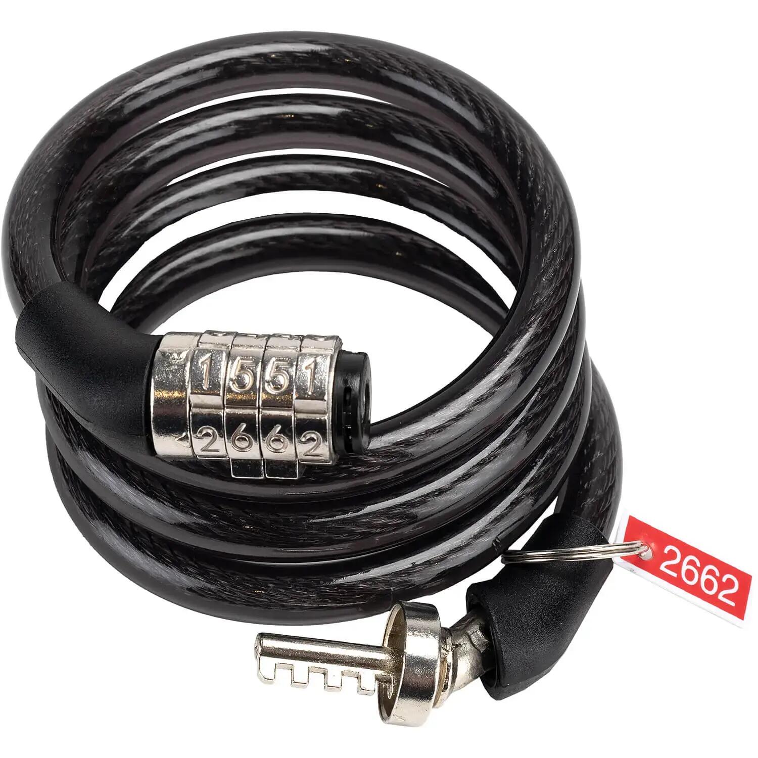 Cablu antifurt cu cifru, 90 cm, diametru 8mm, otel, negru 2/2