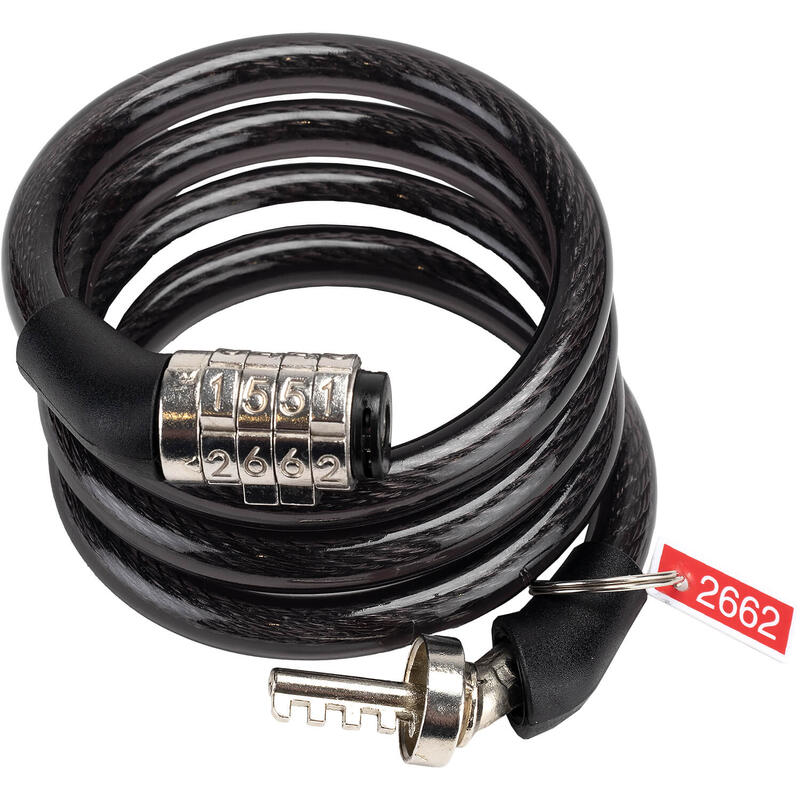 Cablu antifurt cu cifru, 90 cm, diametru 8mm, otel, negru