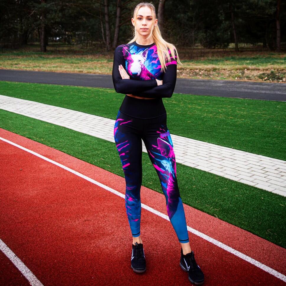 Legginsy sportowe damskie z wysokim stanem EXTREME HOBBY VIVID BULL TERRIER