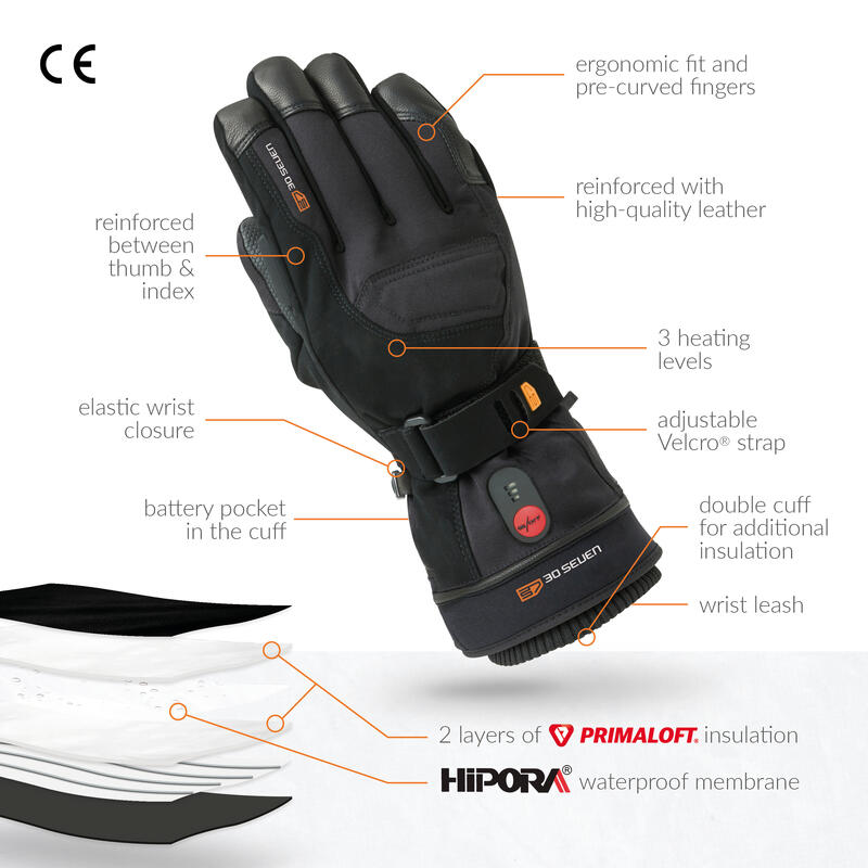 Gants Chauffants Unisexes - Gants extra-chauds avec Isolation Primaloft - Noir