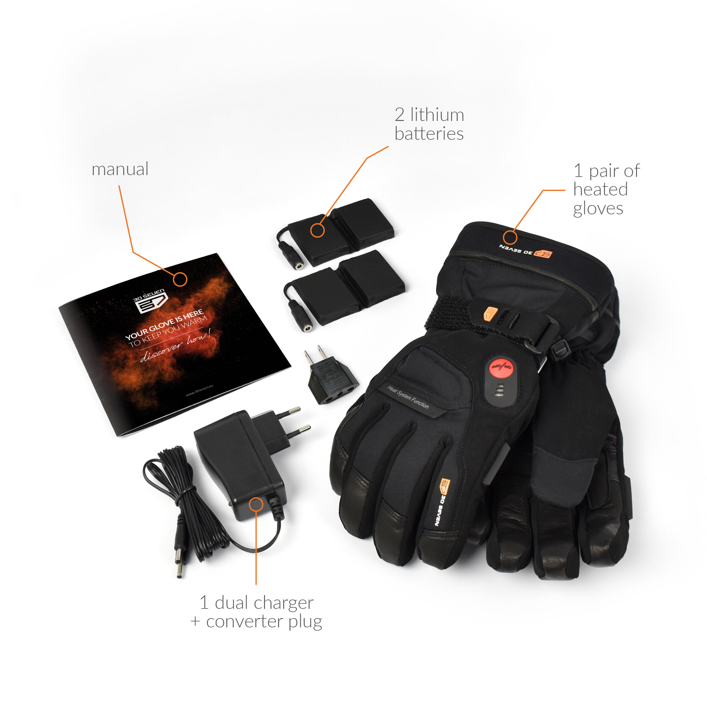 Gants Chauffants avec Isolation Primaloft pour sports d'hiver- Noir 5/7