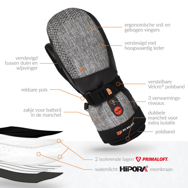 Mitaines Chauffantes Unisexes - Extra-Chaudes avec Isolation Primaloft - Gris