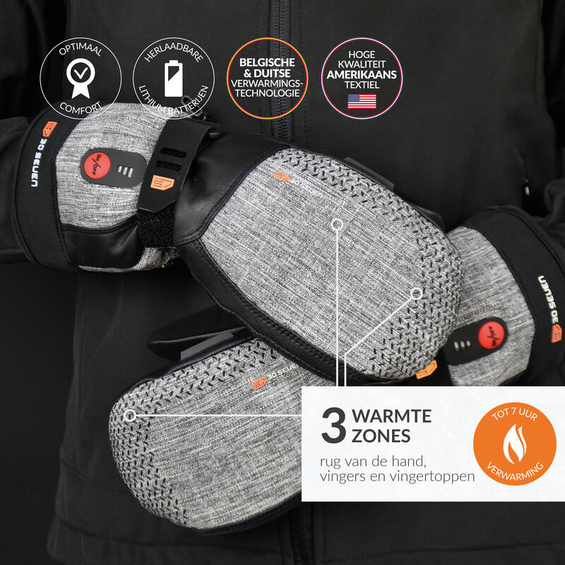 Mitaines Chauffantes Unisexes - Extra-Chaudes avec Isolation Primaloft - Gris