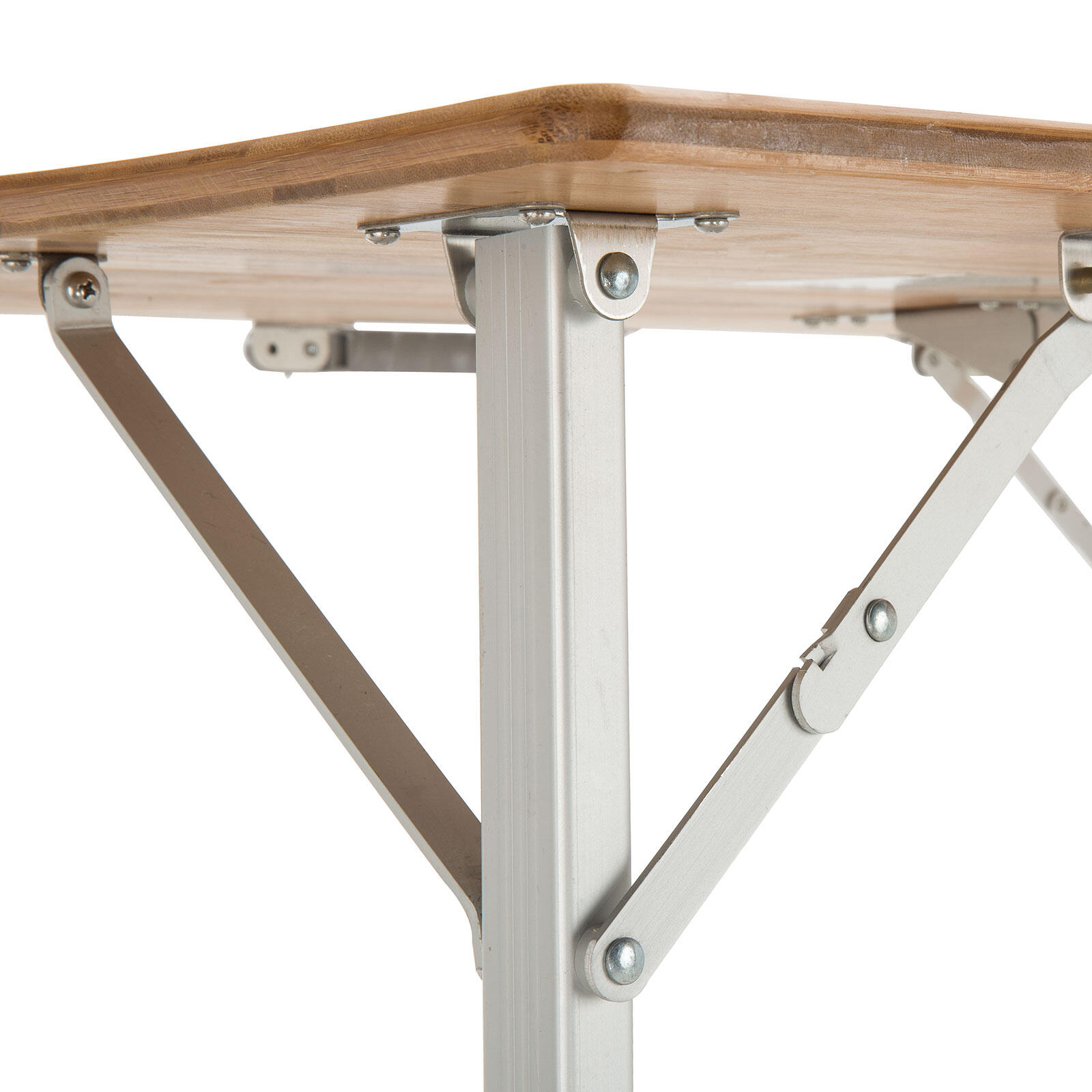 Mesa de camping plegable bambú aluminio Madera 3Alturas Ajustable 7/7
