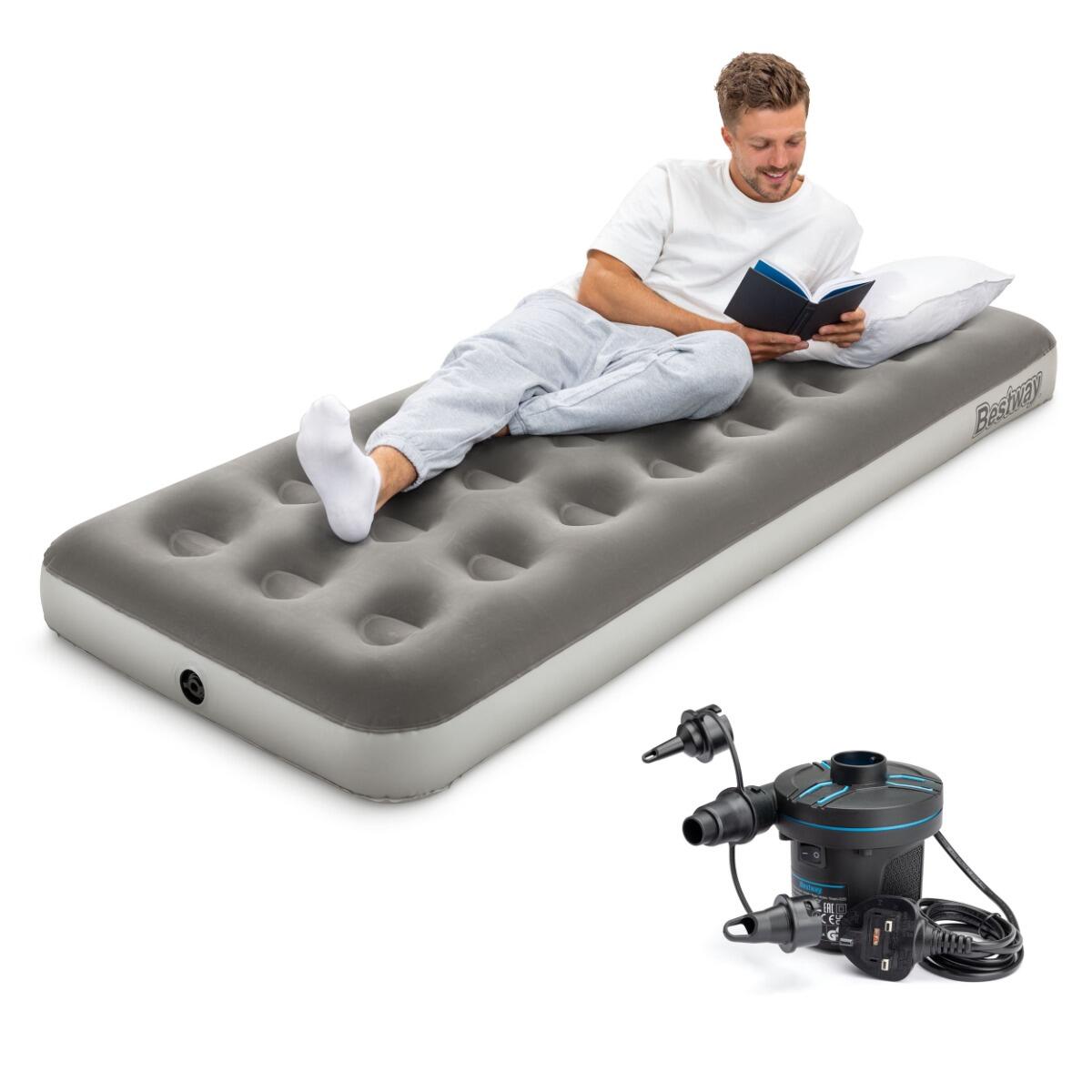 BESTWAY Bestway Camping Single Airbed with Electric Pump, Portable Inflatable Mattress