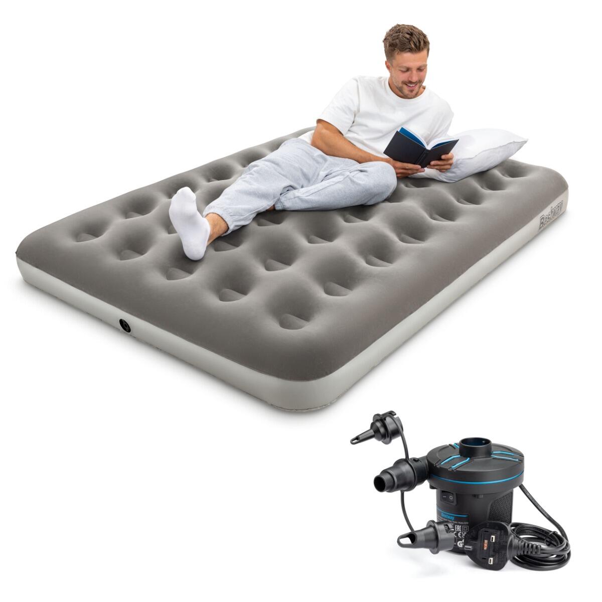 BESTWAY Bestway Camping Double Airbed with Electric Pump, Portable Inflatable Mattress