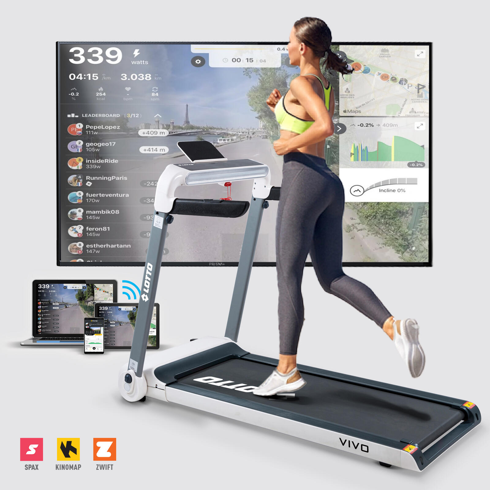 Cinta de correr eléctrica Lotto Vivo, bluetooth, inclinación automática,plegable 2/6