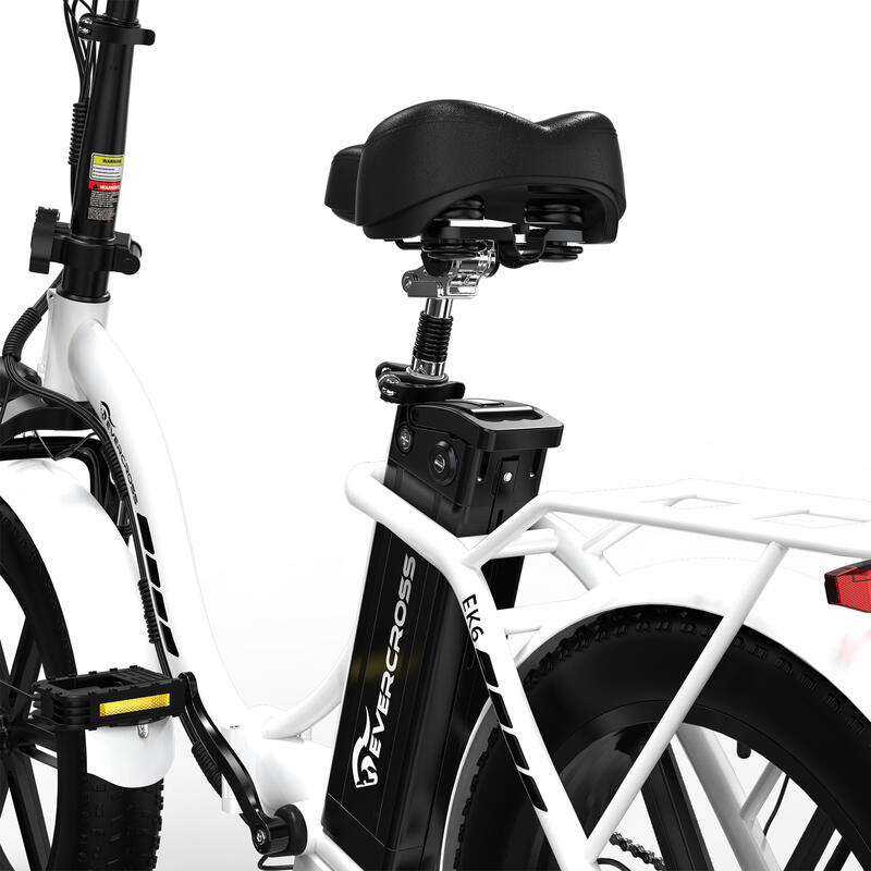 Bicicleta Elétrica Dobrável para Adultos Pneu Largo Bateria 13Ah-EK6 Branco