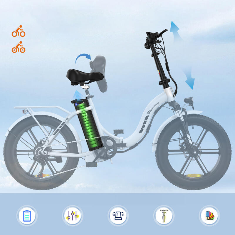 Bicicleta Eléctrica Plegable para Adultos EVERCROSS - EK6 Blanco