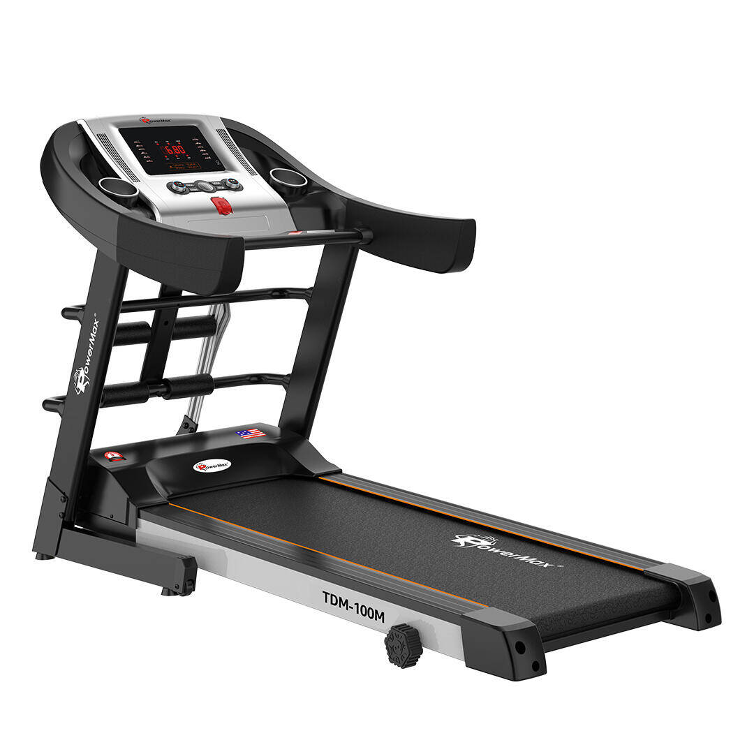 PowerMax Fitness TDM-100M (4HP Peak) Multi-Function Treadmill For Home Use With Massager |treadmill for 105Kg user weight| 6 Level Incline | Top Speed:14.8 Km/hr Spring Resistance | LED Display | AUX