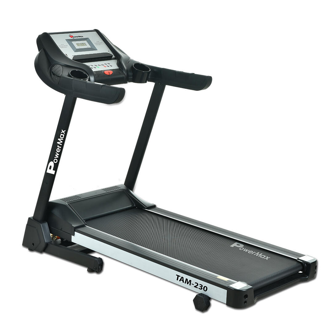 PowerMax Fitness TAM-230 (4HP) Motorised Treadmill for Home [Speed:14.8kmph, Max User Weight:110kg, Foldable, 12 Workout Program