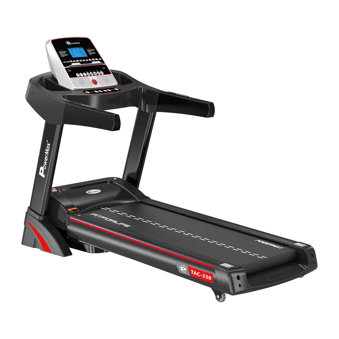 PowerMax Fitness TAC-330 (6HP) Motorised Treadmill for Home [Speed:15kmph, Max User Weight:130kg, Foldable, 12 Workout Programs, MP3] Free Installation Assistance & Demo - 3 Year Motor Warranty -  1
