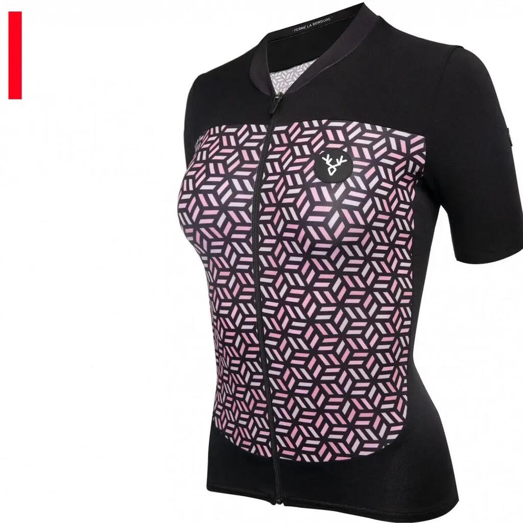 LeBram Womens Iron Cross Short Sleeve Jersey Salmon Black Tailored Fit