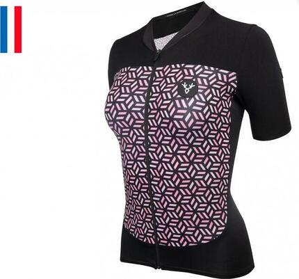 LeBram Womens Iron Cross Short Sleeve Jersey Salmon Black Tailored Fit
