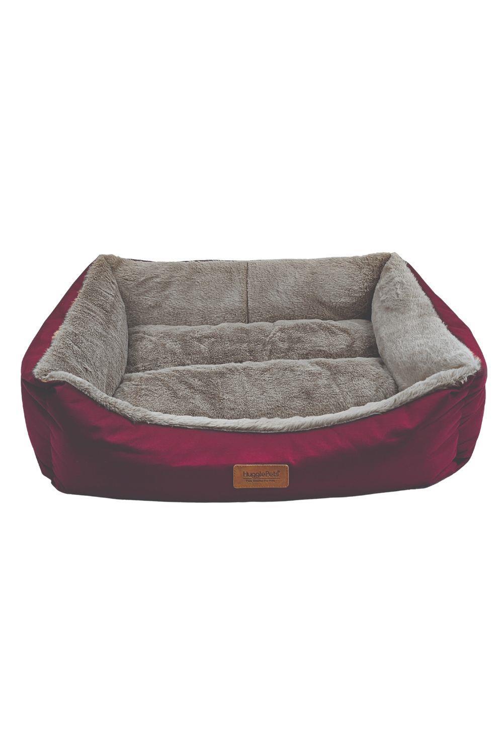 HUGGLEPETS HugglePets Luxury Plush Dog Lounger Bed - Red & Grey