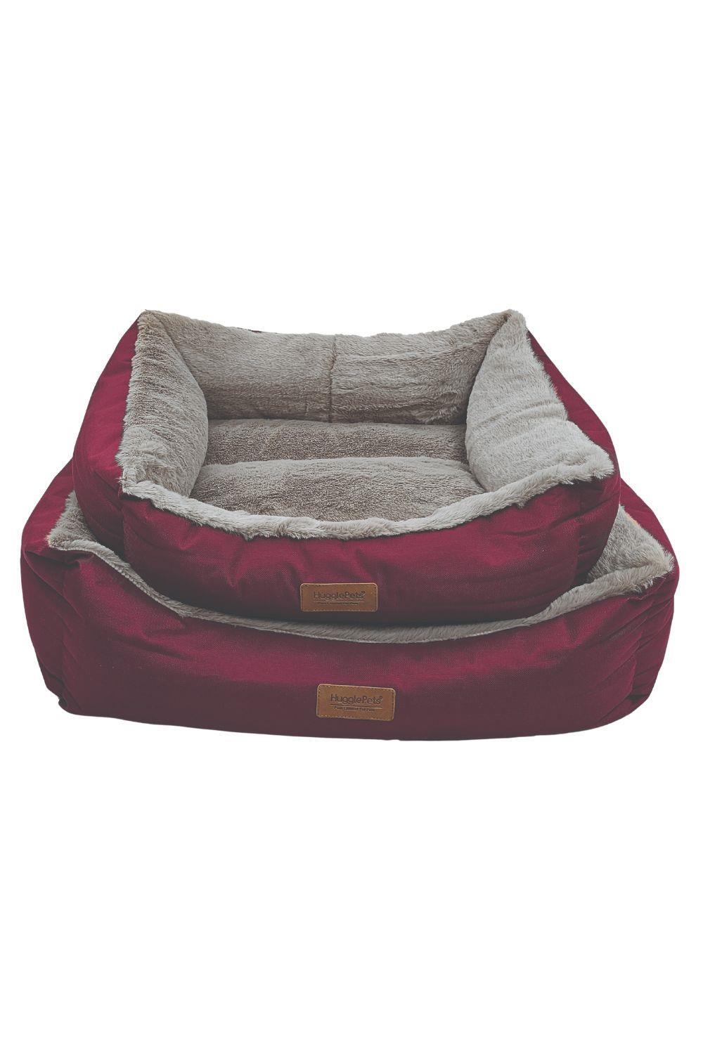HugglePets Luxury Plush Dog Lounger Bed - Red & Grey 2/3